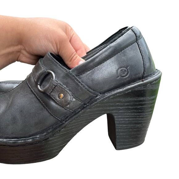 Born Black Leather Heeled Clogs Booties Size 8.5 Women’s Comfort Slip-On Mules - Picture 10 of 10